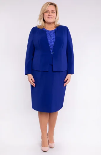 Completo blu fiordaliso a tre pezzi con peplo