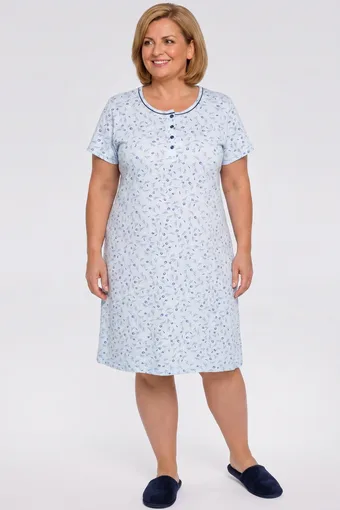 camicia da notte azzurra con tulipani blu scuro
