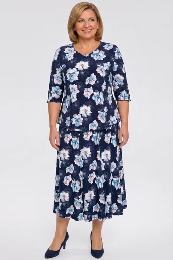coordinato blu navy con fiori blu e rosa