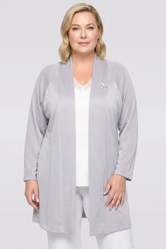 cardigan argentato con spilla