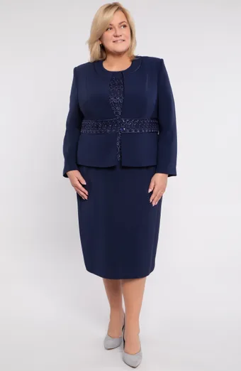 Abito blu navy a tre pezzi con pizzo