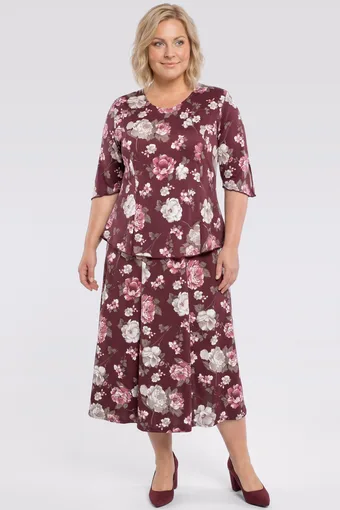 coordinato bordeaux con fiori beige