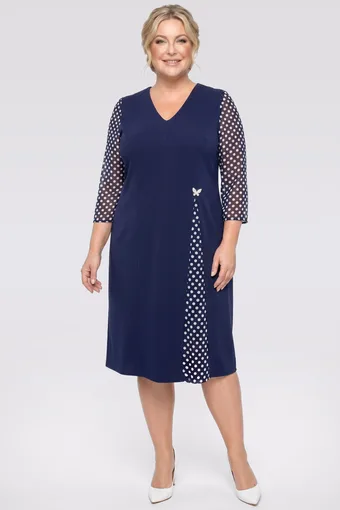 Abito in chiffon blu navy con maniche a pois