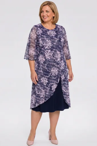 Abito blu navy con fiori rosa