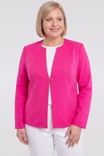 blazer di lino rosa con tasche
