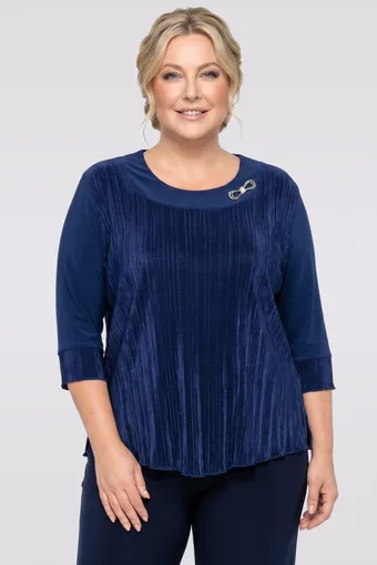 blusa da cerimonia blu navy con pieghe