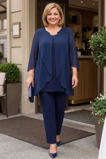 coordinato blu navy con scollo dorato