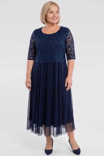 Abito in rete blu navy con pizzo
