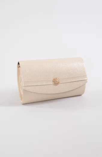 Pochette in perle dorate con decorazione