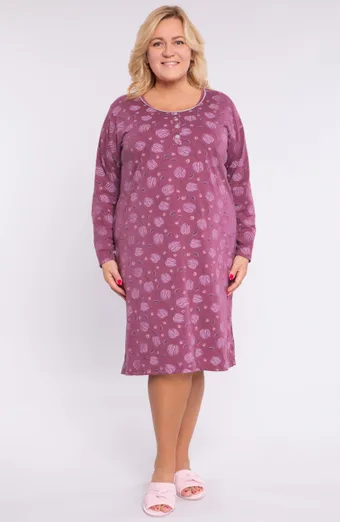 camicia da notte viola con tulipani rosa