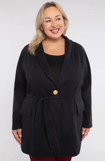 Cappotto corto nero con cintura