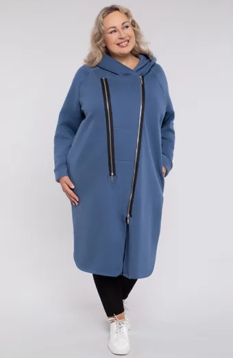 Felpa lunga e calda blu felpa con cappuccio