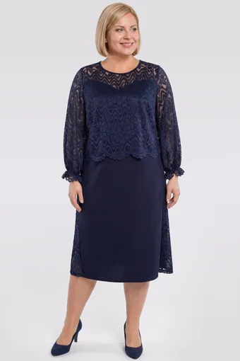 Abito blu navy con maniche in pizzo