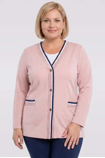 maglione rosa a cinture blu navy