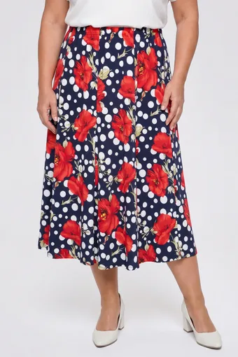 Gonna blu navy con fiori rossi