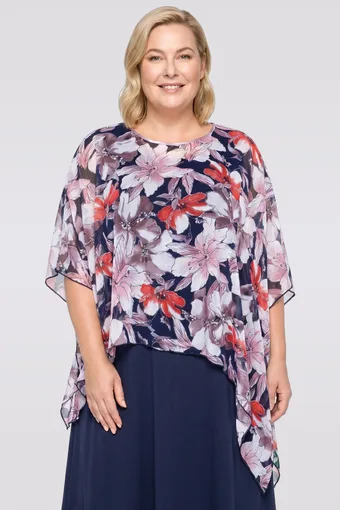 Poncho a fiori rossi e rosa