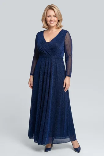 copia di copia di copia di copia di Abito blu navy con pois bianchi e decorazioni