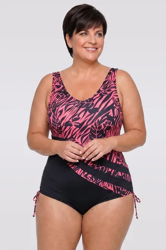 costume da bagno nero con motivi rosa