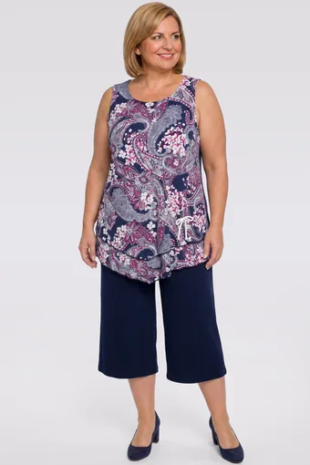 coordinato blu navy con motivi bianchi e rosa
