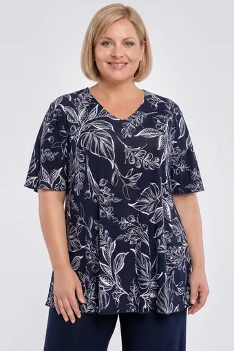 Camicetta blu navy con foglie