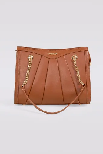 borsa cammello con dettagli dorati