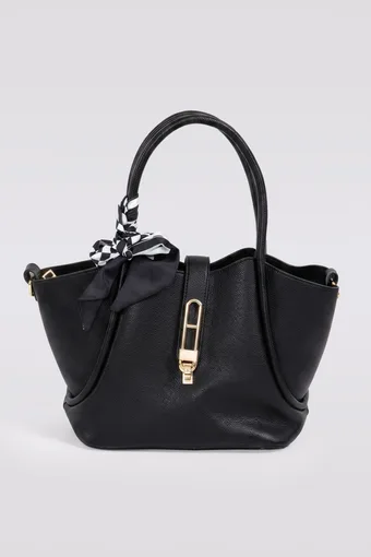 borsa trapezoidale nera con foulard