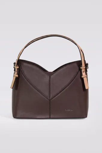 borsa marrone con finiture color cammello.