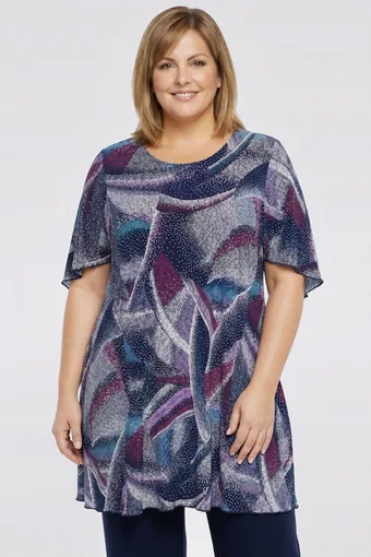 Tunica blu navy con piccoli pois colorati