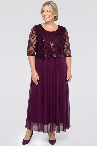 Abito viola con pizzo e paillettes