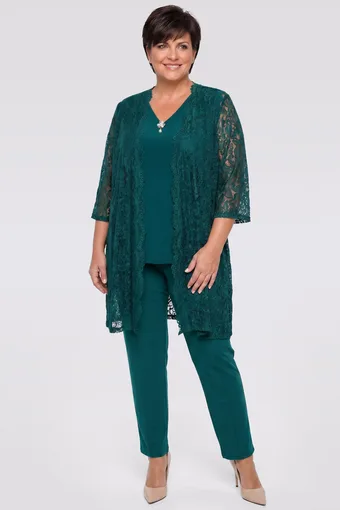 coordinato verde con cardigan di pizzo