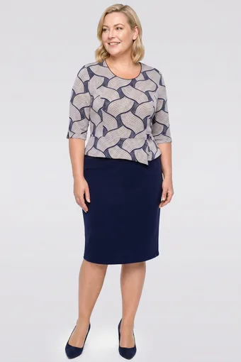 Abito blu navy con baschina decorata