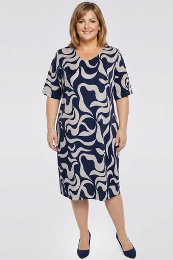 Abito blu navy con motivi beige