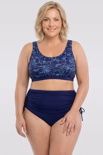 costume da bagno a due pezzi blu navy con fiori blu