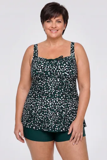 costume da bagno verde con stampa leopardata in bianco e nero