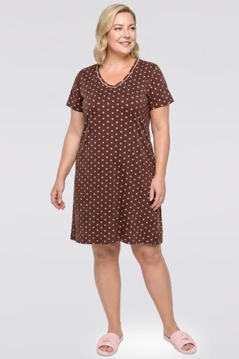 camicia da notte marrone scuro con pois beige