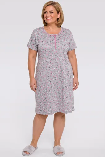 camicia da notte grigia con fiori bianchi e rosa