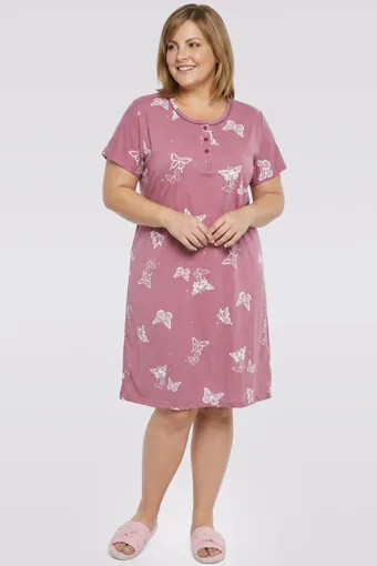 camicia da notte rosa scuro con farfalle bianche