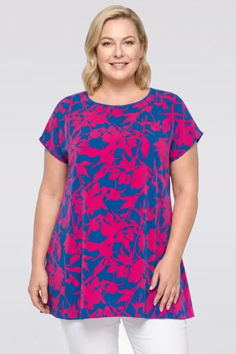 Tunica blu con motivo rosa