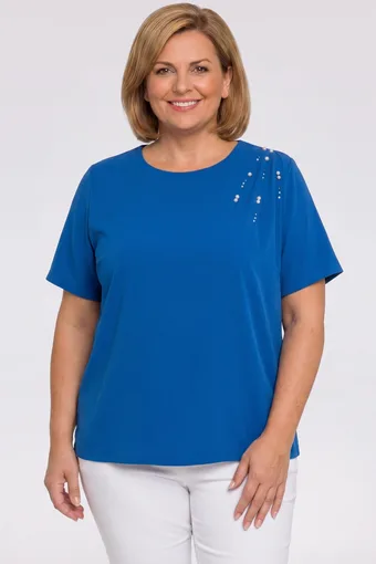 Camicetta blu con perle e zirconi