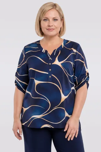 Camicetta blu navy con motivi dorati