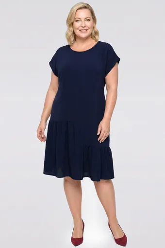 Abito blu navy con volant asimmetrici
