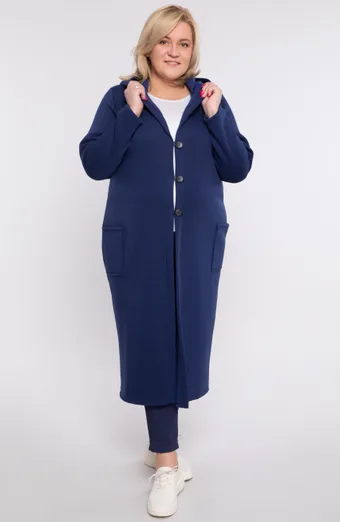 Blusa lunga e calda blu navy con bottoni