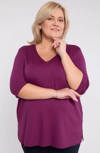 Blusa viola semplice con scollo a V