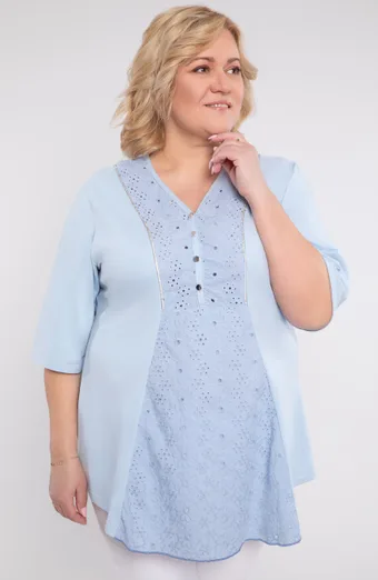 Tunica blu con fiori ricamati