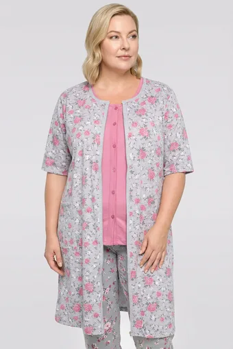 Vestaglia grigia in cotone con rose