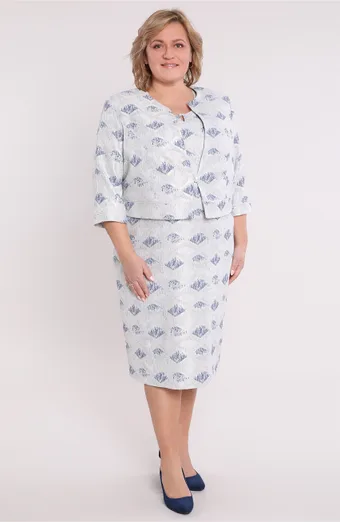 Elegante abito blu navy a fantasia