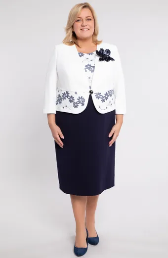 Abito formale blu navy e crema con fiore
