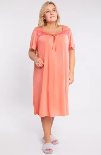 Camicia da notte corallo con pizzo Mewa