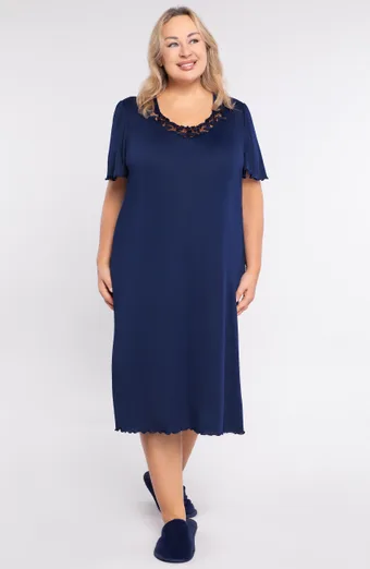 Camicia da notte blu navy con cuciture Mewa