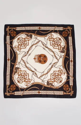 foulard scura con motivo marrone e beige
